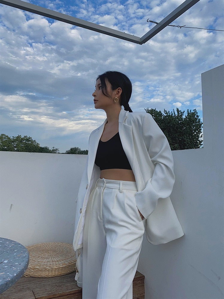 Elegante Winter-Anzugjacke – Warme, Dicke Weiße Jacke für Stilvolle Looks