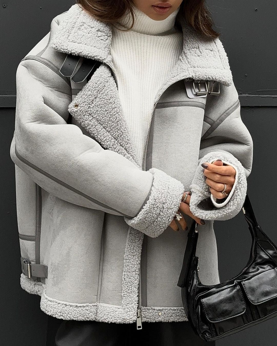 Stylischer Einteiliger Lammwollmantel mit Baumwollfutter – Street-Lokomotiven-Look & Design-Nähte
