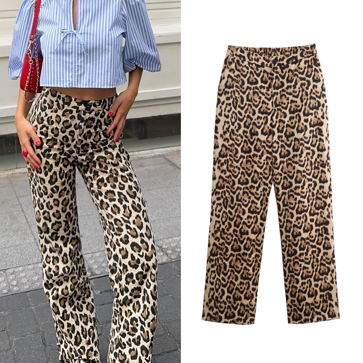 Elegante High-Waist-Hose mit Animal-Print – Figurbetonte, gerade Damenhose für einen trendigen Look