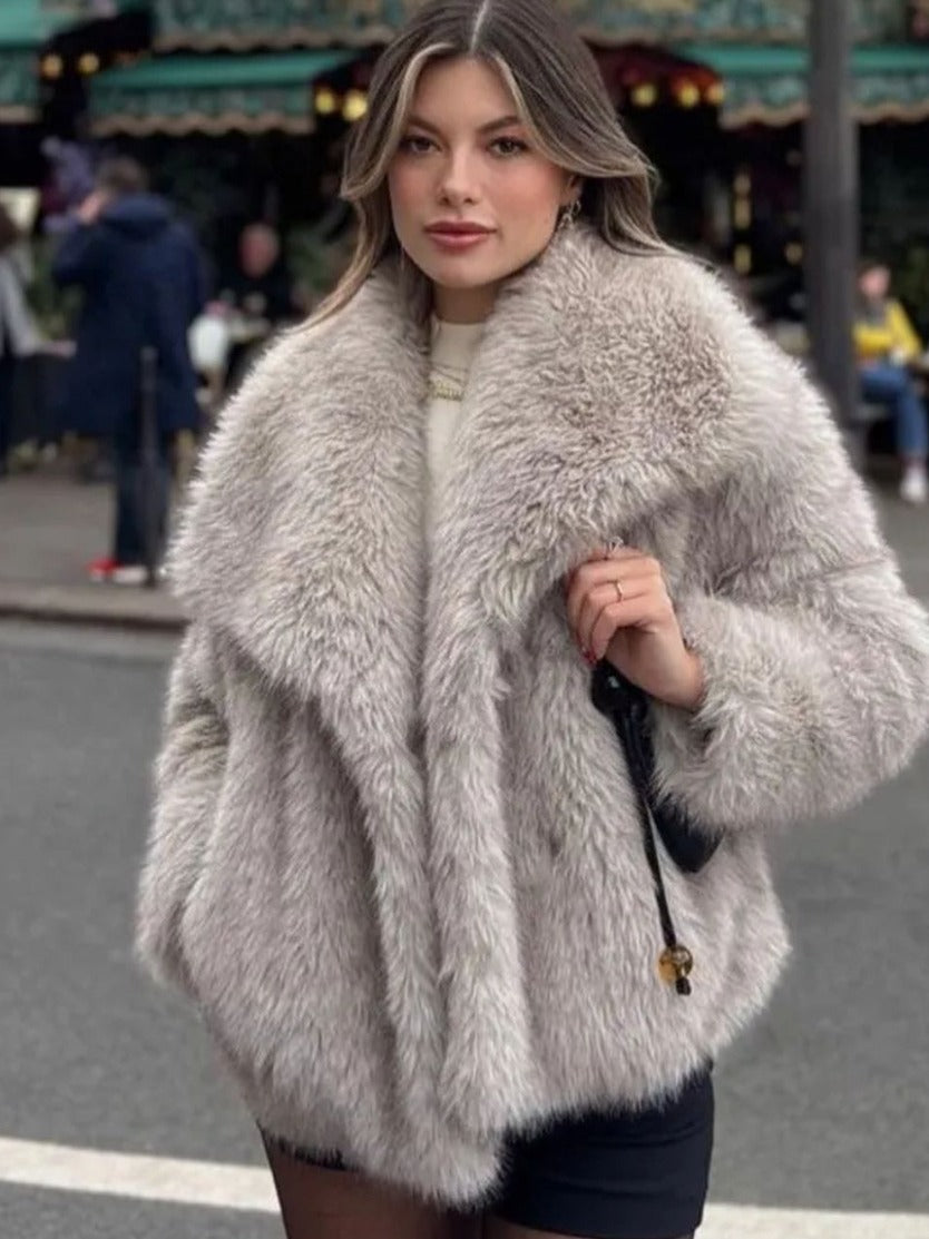 Warmer Winter-Plüschmantel für Damen – Modischer, Verdickter Revers-Langarm-Look