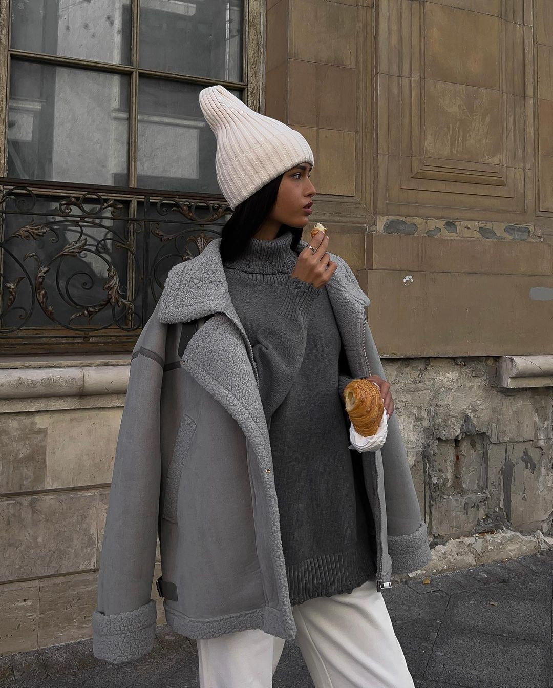 Stylischer Einteiliger Lammwollmantel mit Baumwollfutter – Street-Lokomotiven-Look & Design-Nähte