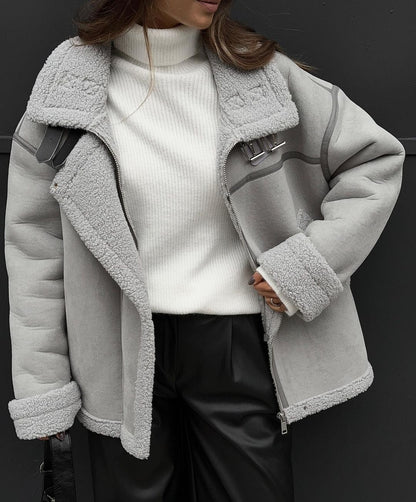 Stylischer Einteiliger Lammwollmantel mit Baumwollfutter – Street-Lokomotiven-Look & Design-Nähte