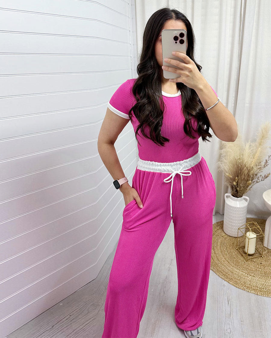 Modischer Damen-Sportanzug mit Rundhals & Kontrastfarben – Lässiger Look mit Weitem Bein