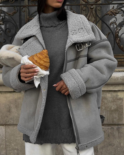 Stylischer Einteiliger Lammwollmantel mit Baumwollfutter – Street-Lokomotiven-Look & Design-Nähte