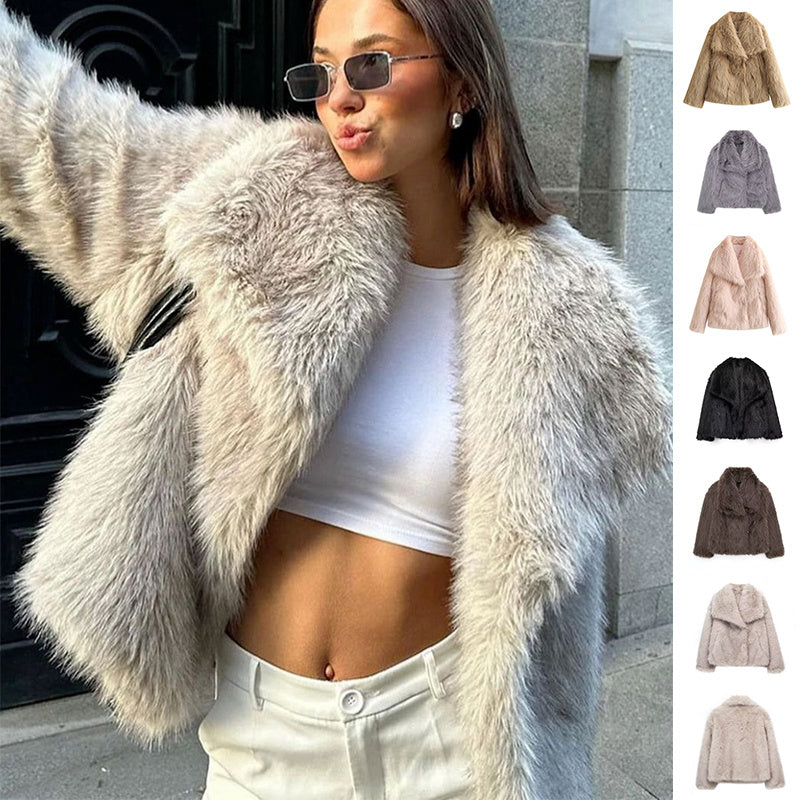 Warmer Winter-Plüschmantel für Damen – Modischer, Verdickter Revers-Langarm-Look