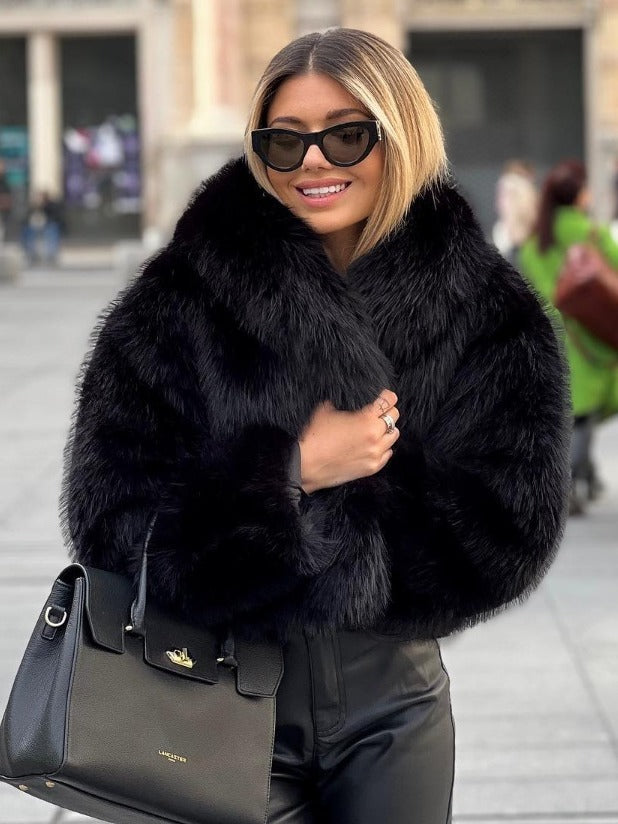 Warmer Winter-Plüschmantel für Damen – Modischer, Verdickter Revers-Langarm-Look