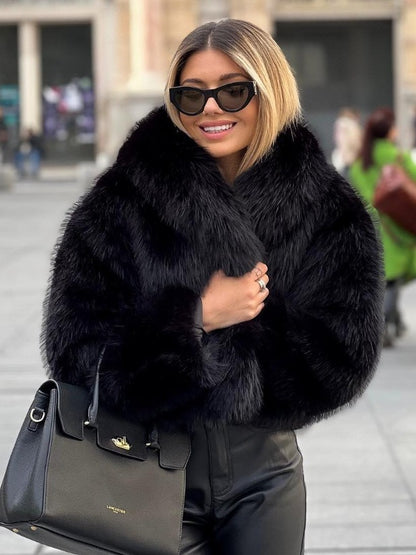Warmer Winter-Plüschmantel für Damen – Modischer, Verdickter Revers-Langarm-Look
