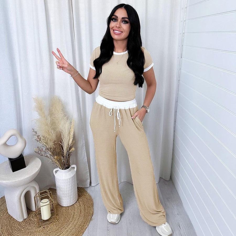 Modischer Damen-Sportanzug mit Rundhals & Kontrastfarben – Lässiger Look mit Weitem Bein