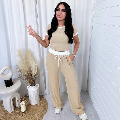 Modischer Damen-Sportanzug mit Rundhals & Kontrastfarben – Lässiger Look mit Weitem Bein