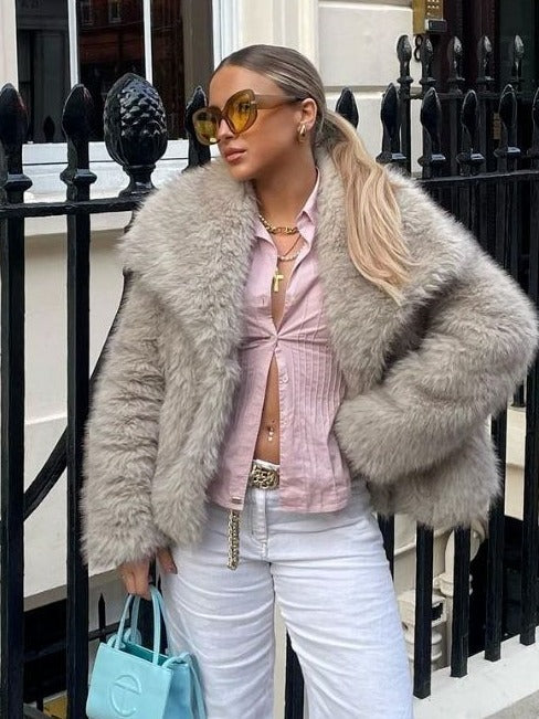 Warmer Winter-Plüschmantel für Damen – Modischer, Verdickter Revers-Langarm-Look