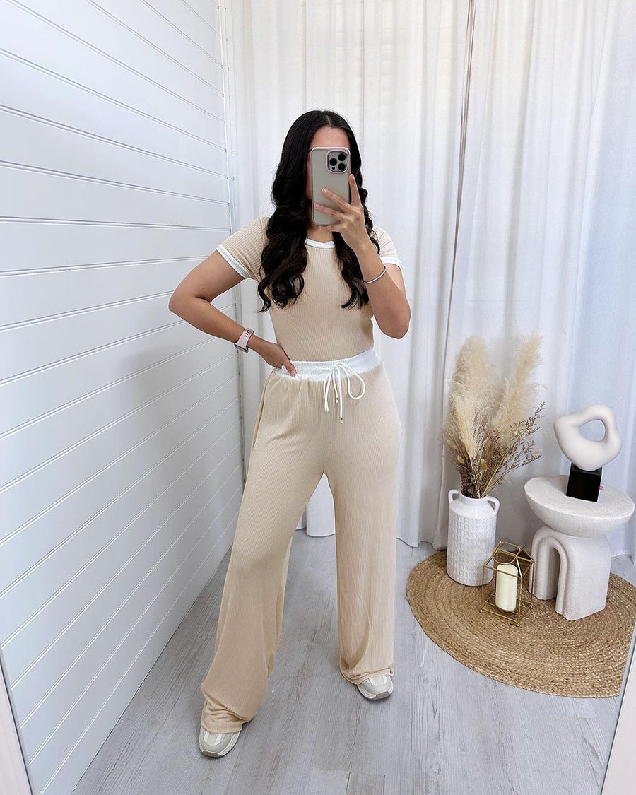 Modischer Damen-Sportanzug mit Rundhals & Kontrastfarben – Lässiger Look mit Weitem Bein