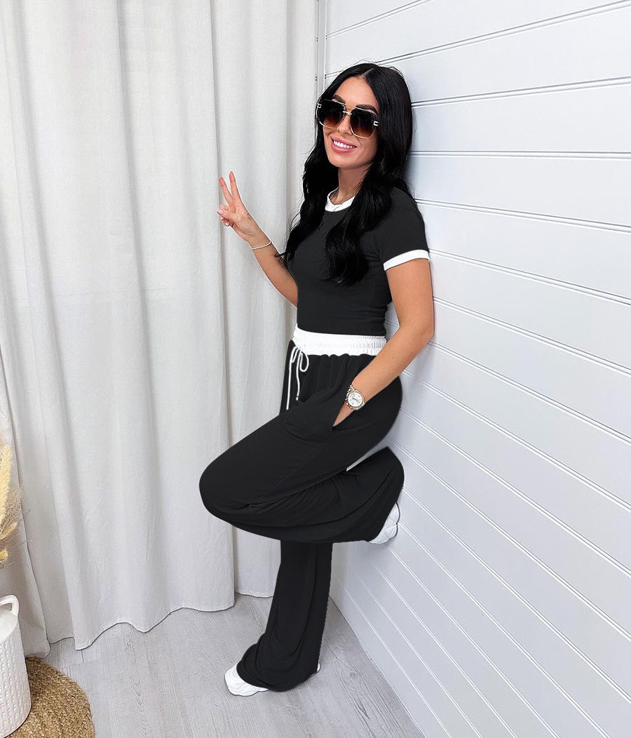 Modischer Damen-Sportanzug mit Rundhals & Kontrastfarben – Lässiger Look mit Weitem Bein