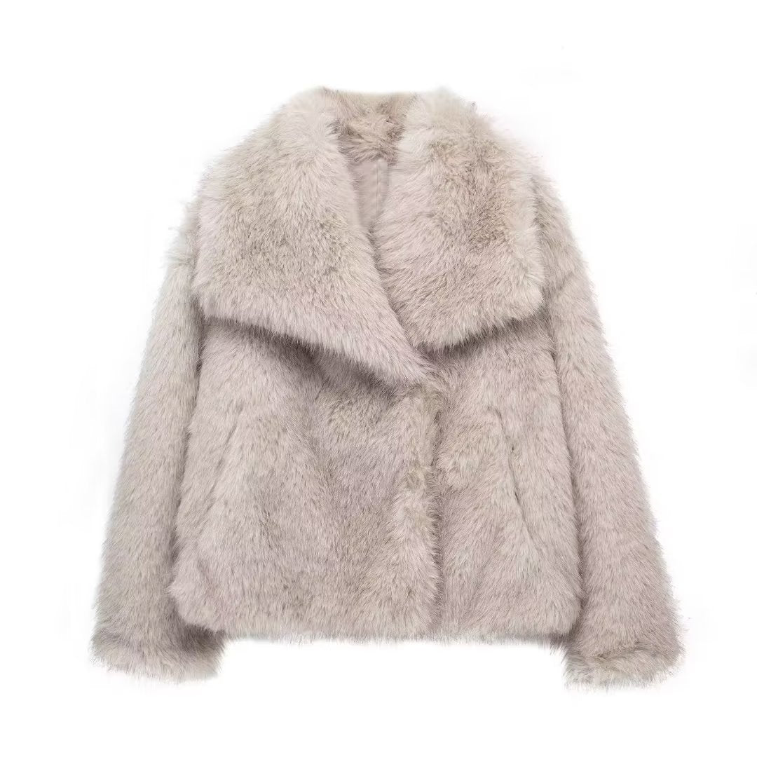 Warmer Winter-Plüschmantel für Damen – Modischer, Verdickter Revers-Langarm-Look