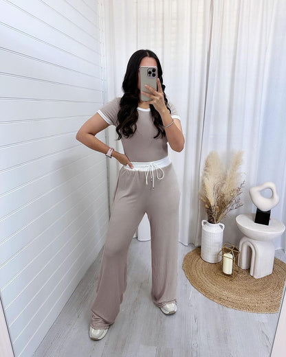 Modischer Damen-Sportanzug mit Rundhals & Kontrastfarben – Lässiger Look mit Weitem Bein